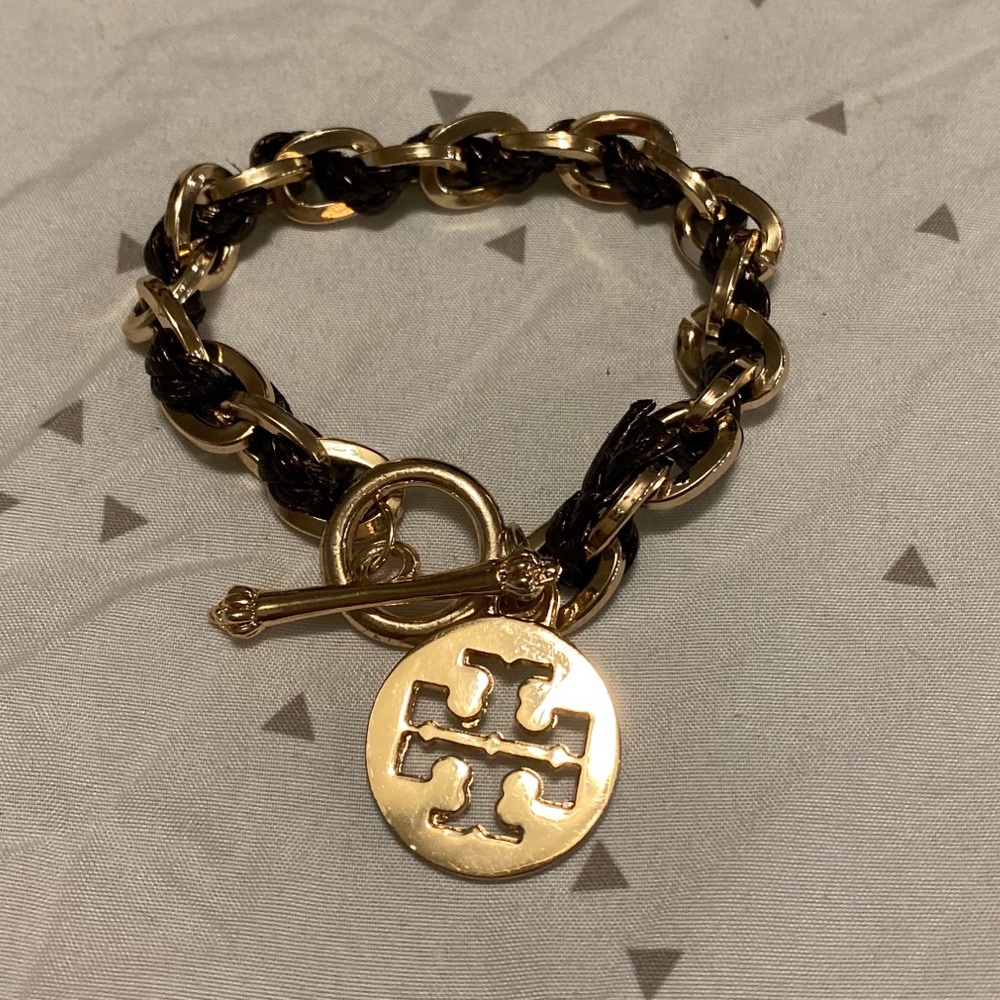 Tory Burch Gold Tone & Leather Toggle Bracelet